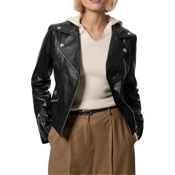 Karen Millen Brown Lamb Leather Moto Jacket Women Size 6 US 10 UK 38 EU MSRP 639 - Picture 12 of 12